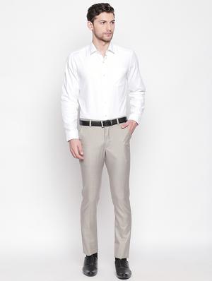 beige solid flat front formal trouser - 16920614 - Standard Image - 4