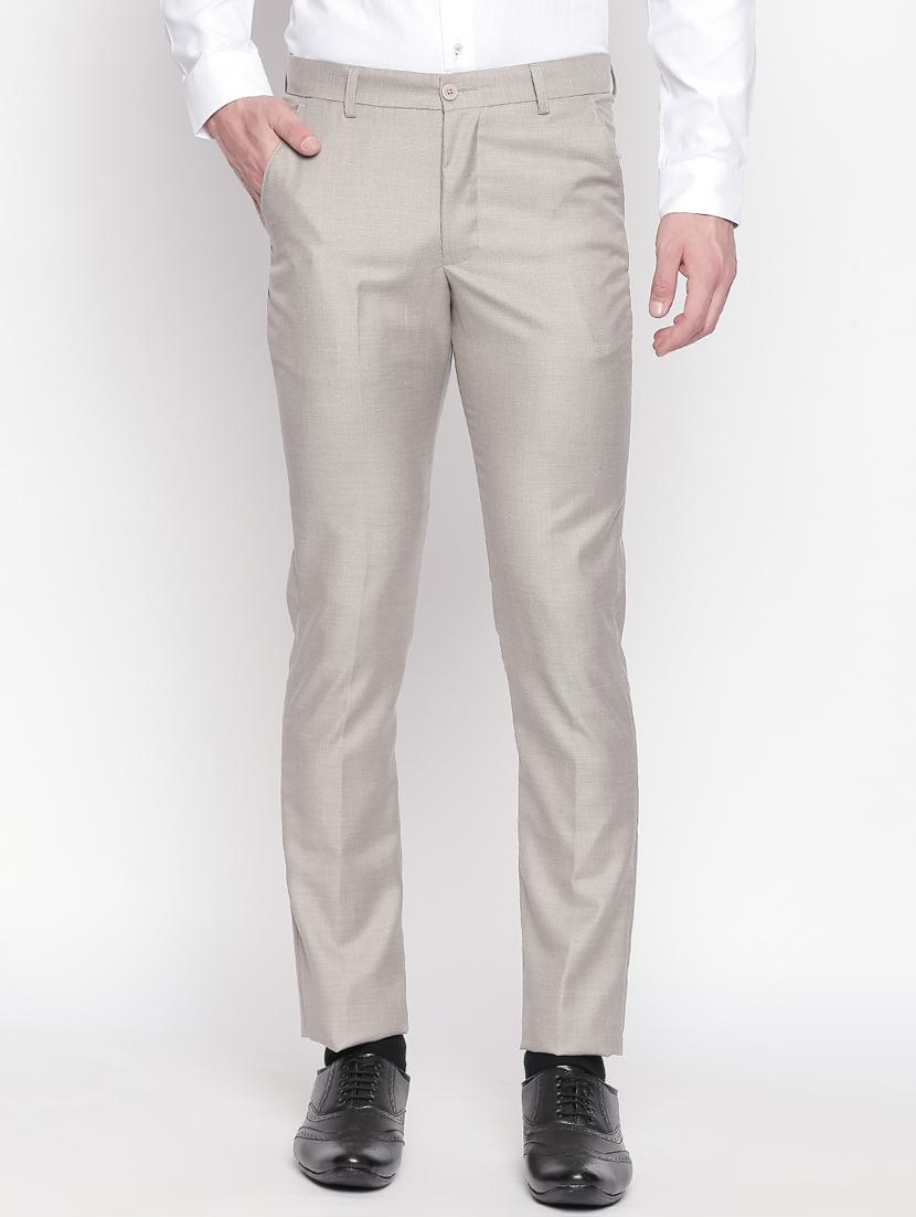 beige solid flat front formal trouser - 16920614 - Zoom Image - 1