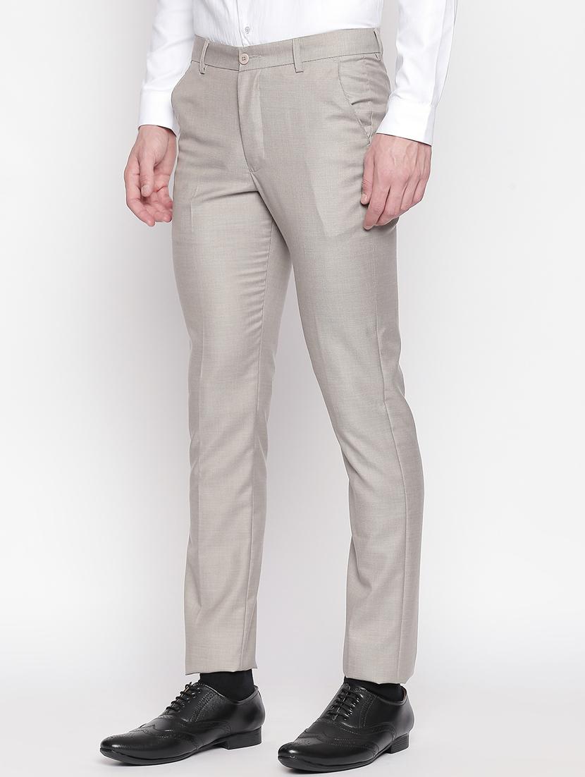 beige solid flat front formal trouser - 16920614 - Zoom Image - 2