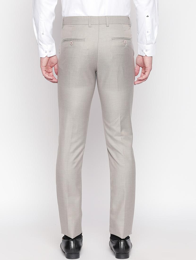 beige solid flat front formal trouser - 16920614 - Zoom Image - 3