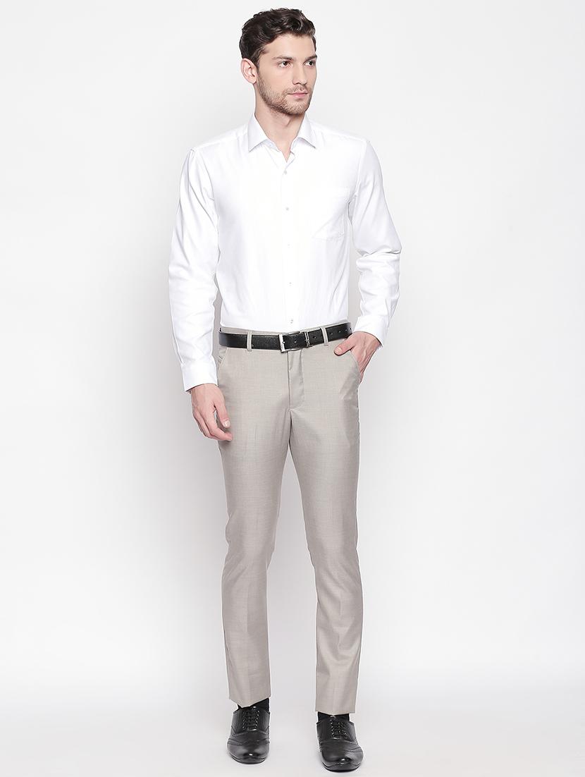 beige solid flat front formal trouser - 16920614 - Zoom Image - 4