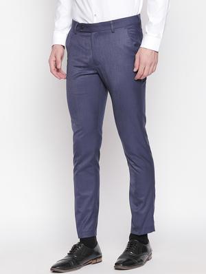 blue solid flat front formal trouser - 16920618 - Standard Image - 2