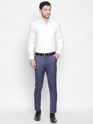 blue solid flat front formal trouser - 16920618 - Standard Image - 4