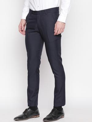 navy blue solid flat front formal trouser - 16920621 - Standard Image - 2
