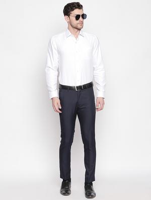 navy blue solid flat front formal trouser - 16920621 - Standard Image - 4