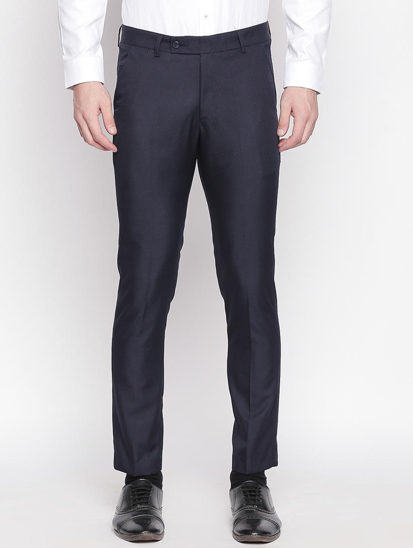 navy blue solid flat front formal trouser - 16920621 - Zoom Image - 1
