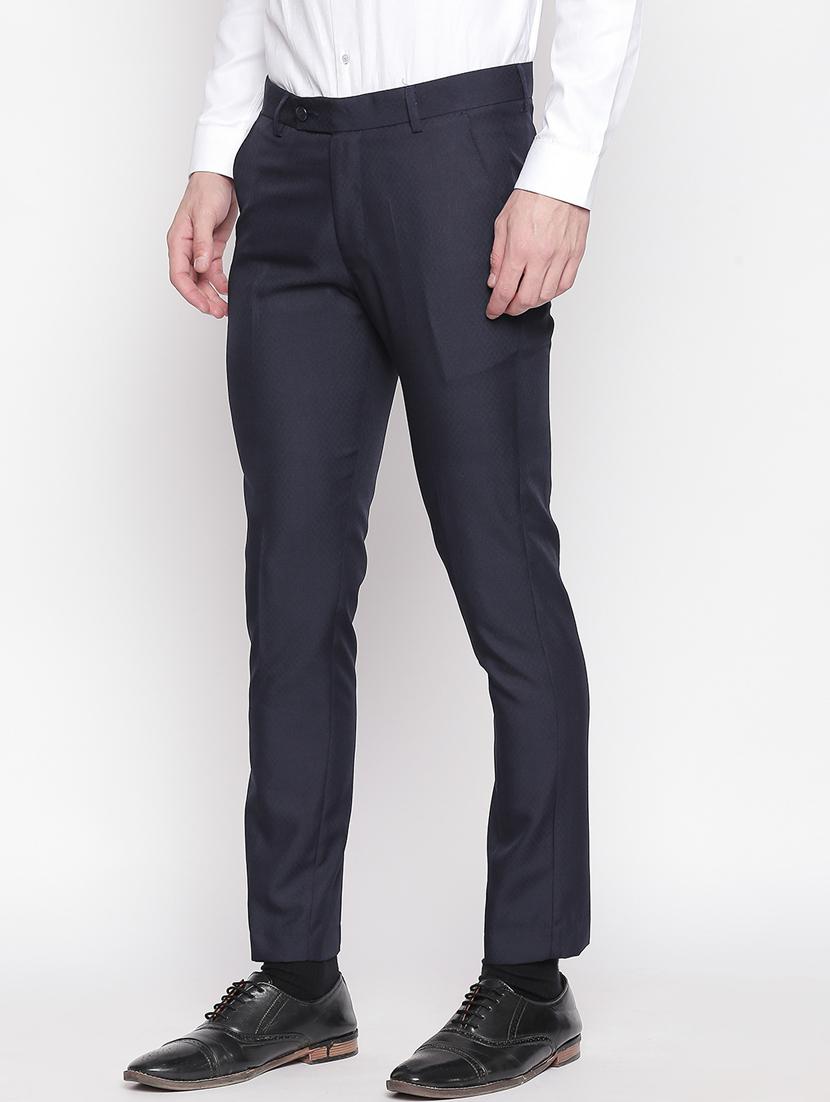 navy blue solid flat front formal trouser - 16920621 - Zoom Image - 2