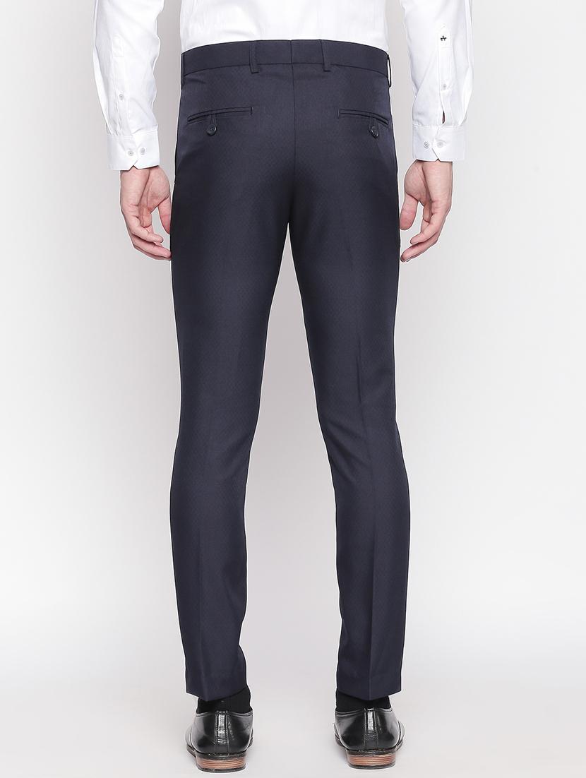 navy blue solid flat front formal trouser - 16920621 - Zoom Image - 3