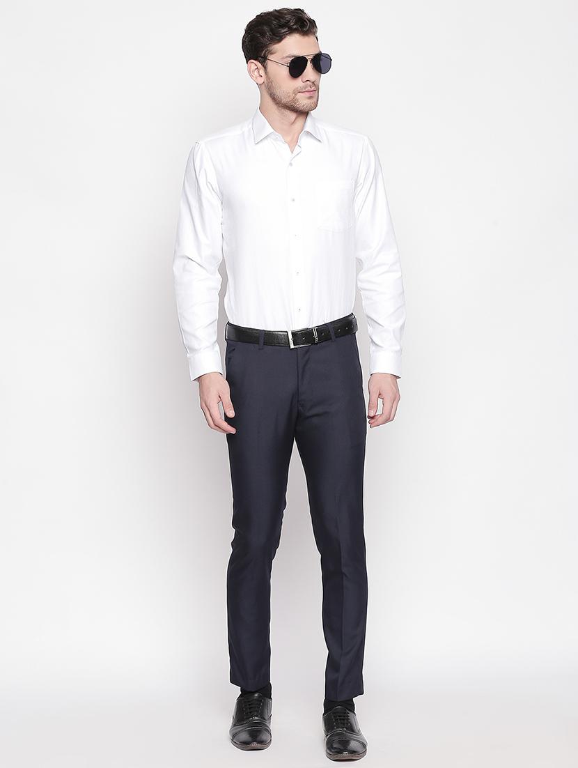 navy blue solid flat front formal trouser - 16920621 - Zoom Image - 4