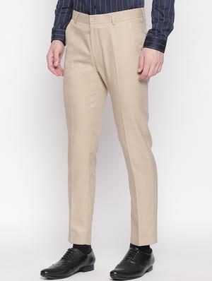 beige solid flat front formal trouser - 16920633 - Standard Image - 2