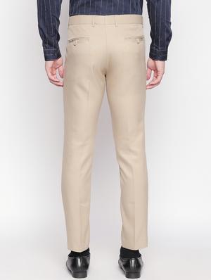 beige solid flat front formal trouser - 16920633 - Standard Image - 3