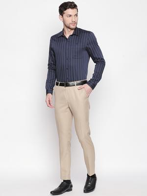 beige solid flat front formal trouser - 16920633 - Standard Image - 4