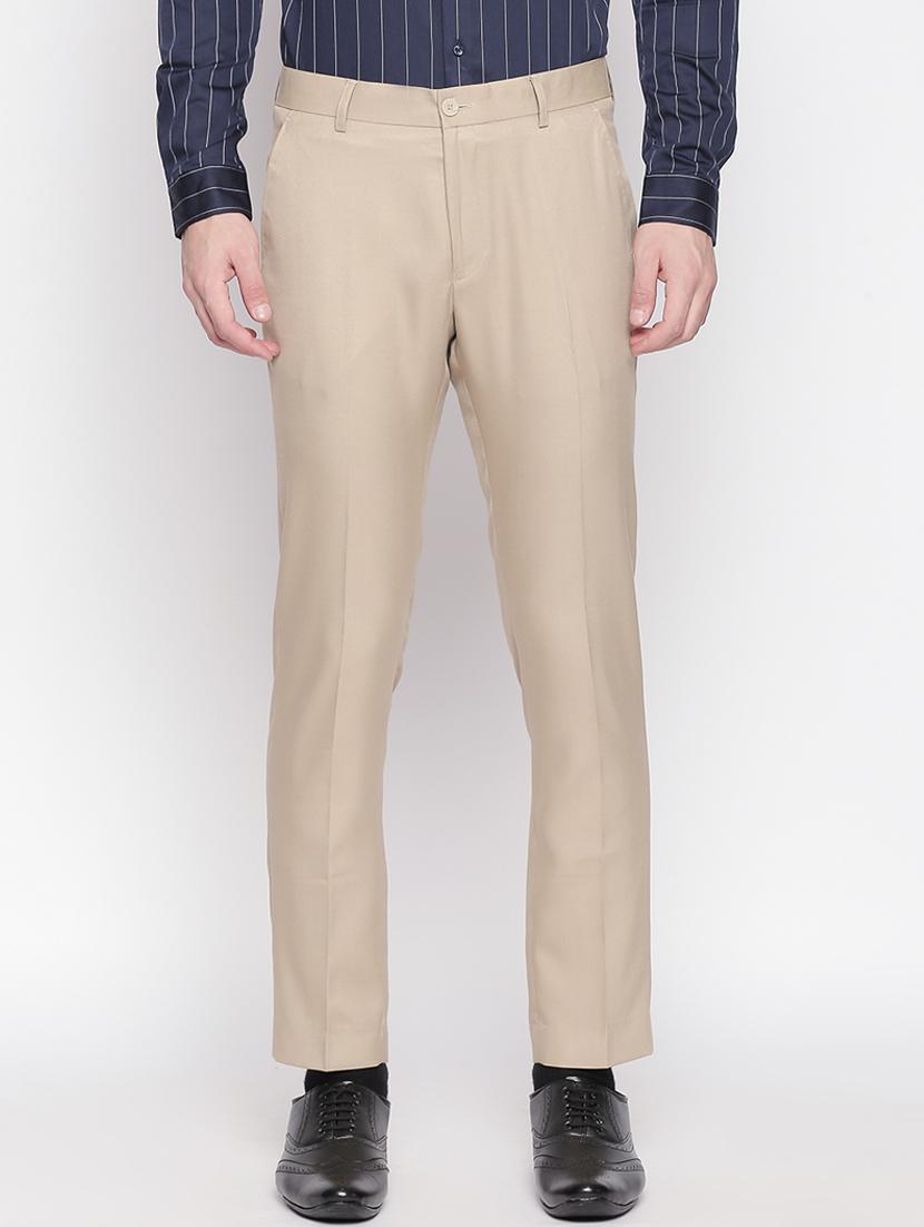 beige solid flat front formal trouser - 16920633 - Zoom Image - 1