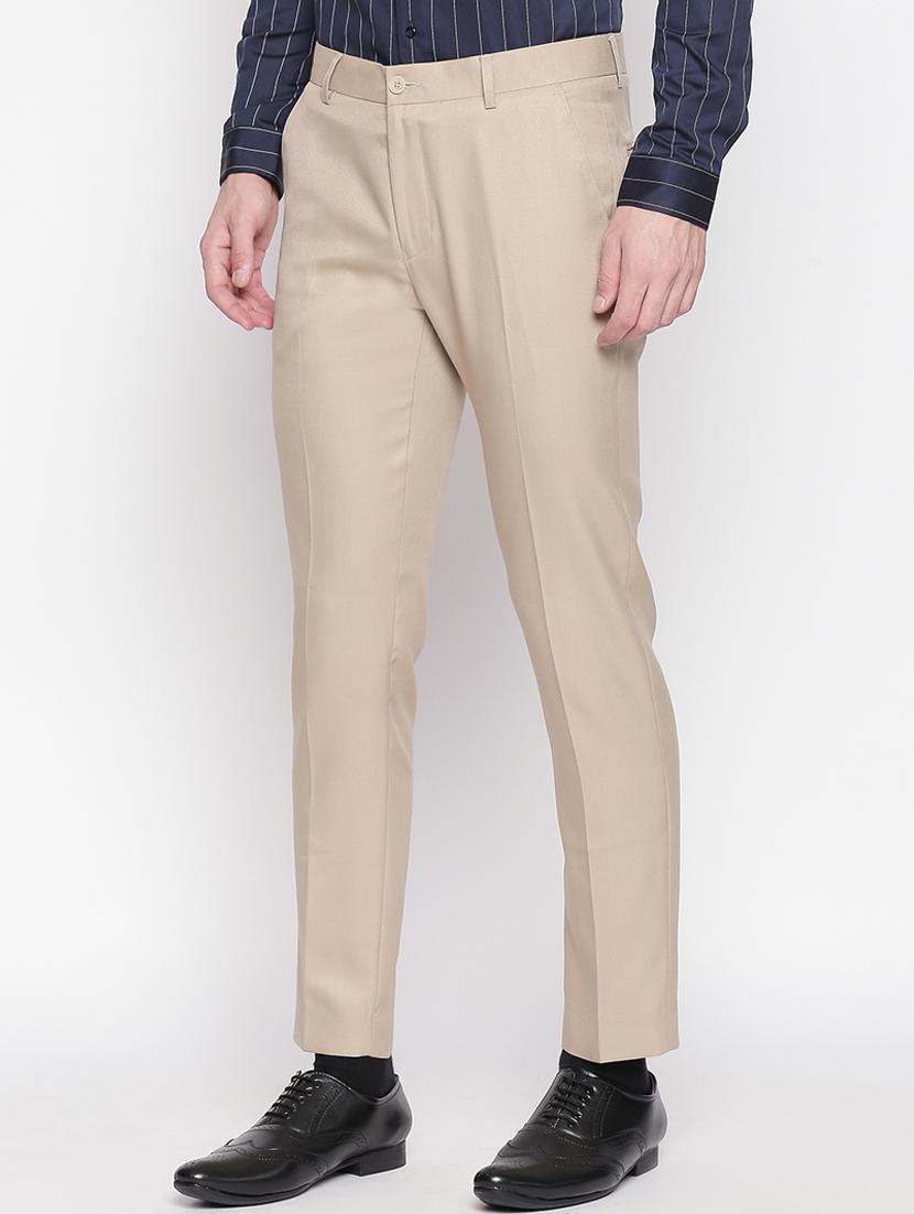 beige solid flat front formal trouser - 16920633 - Zoom Image - 2
