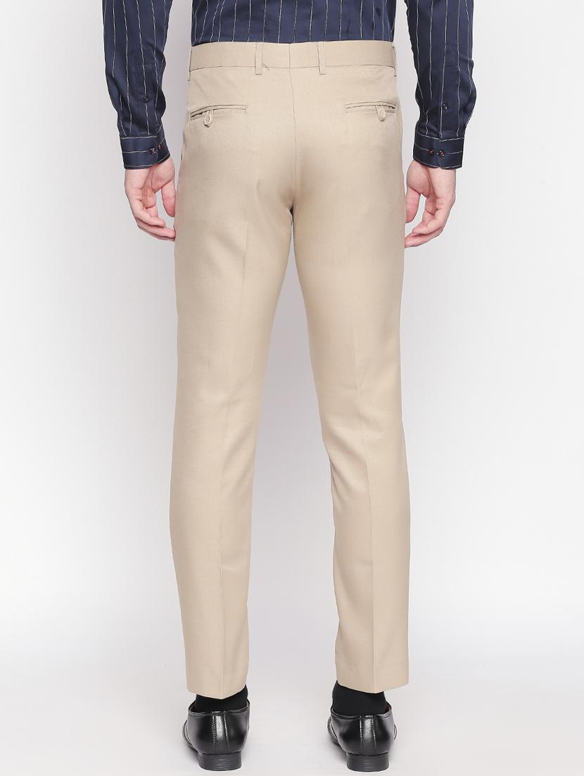 beige solid flat front formal trouser - 16920633 - Zoom Image - 3