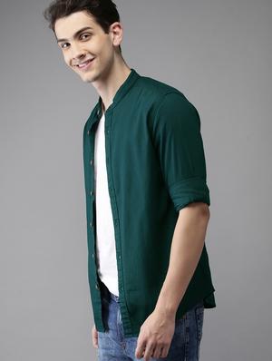 bottle-green solid casual shirt - 16921427 - Standard Image - 2