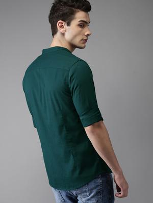 bottle-green solid casual shirt - 16921427 - Standard Image - 3