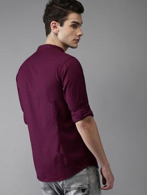 purple solid casual shirt - 16921428 - Standard Image - 3