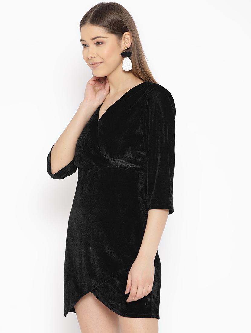 overlap detail velvet sheath dress - 16921430 - Zoom Image - 2