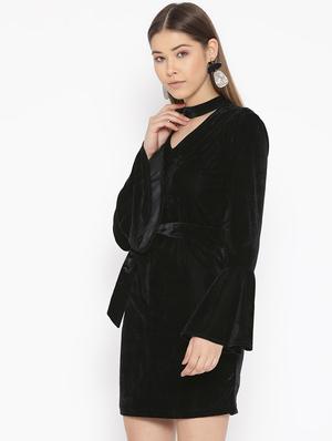 tie front choker neck sheath dress - 16921434 - Standard Image - 2