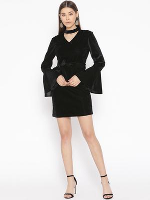 tie front choker neck sheath dress - 16921434 - Standard Image - 4