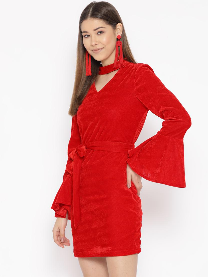 tie front choker neck sheath dress - 16921435 - Zoom Image - 2