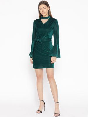 tie front choker neck sheath dress - 16921437 - Standard Image - 4