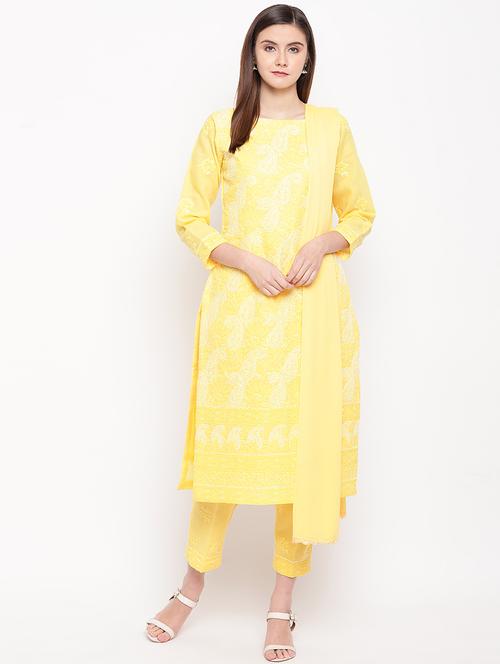 chikankari straight pants unstitched suit - 16922273 - Standard Image - 1
