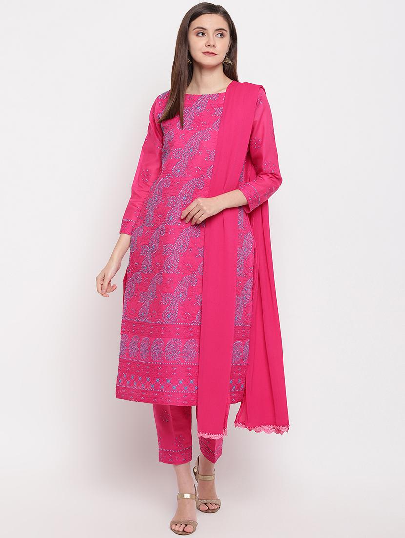 chikankari straight pants unstitched suit - 16922275 - Zoom Image - 1
