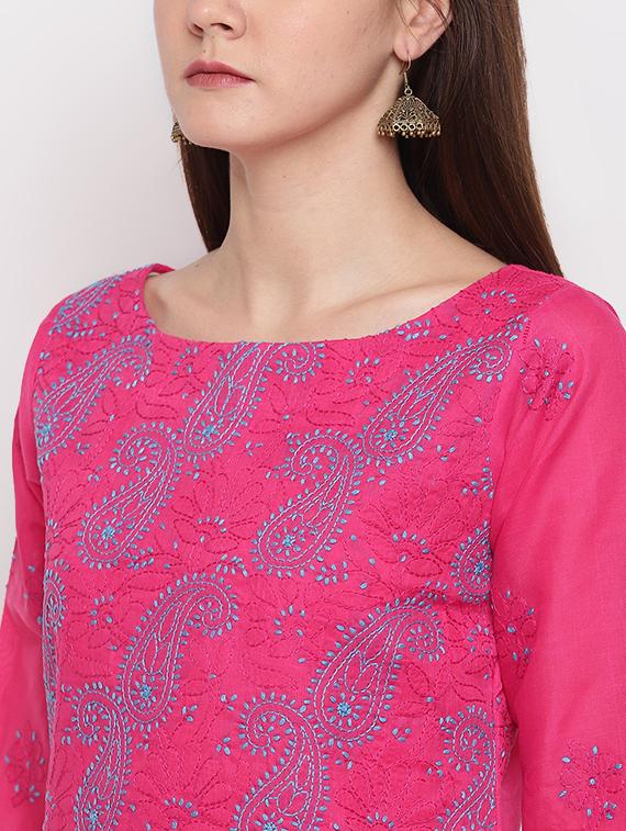 chikankari straight pants unstitched suit - 16922275 - Zoom Image - 3