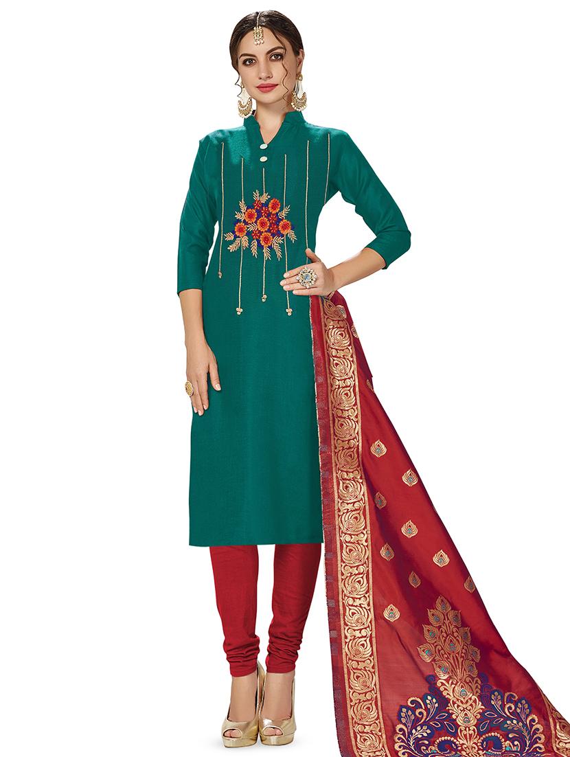 embroidered churidaar unstitched suit - 16922399 - Zoom Image - 1