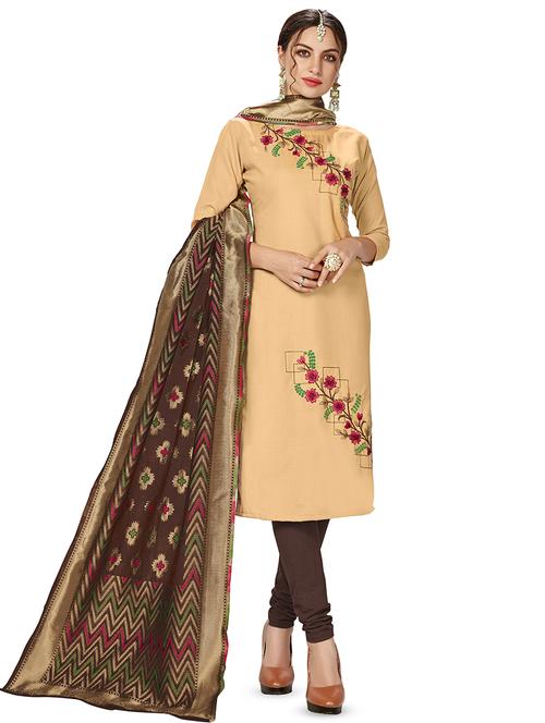 embroidered churidaar unstitched suit - 16922400 - Standard Image - 1