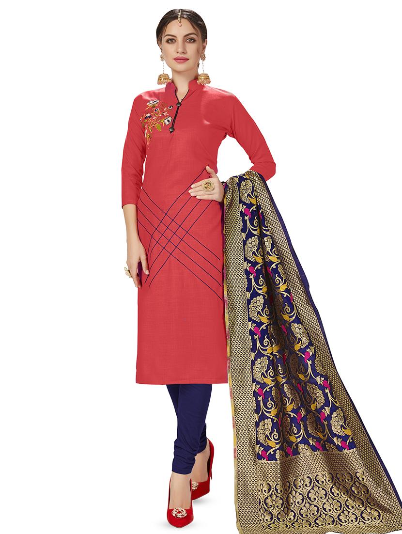 embroidered churidaar unstitched suit - 16922402 - Zoom Image - 1