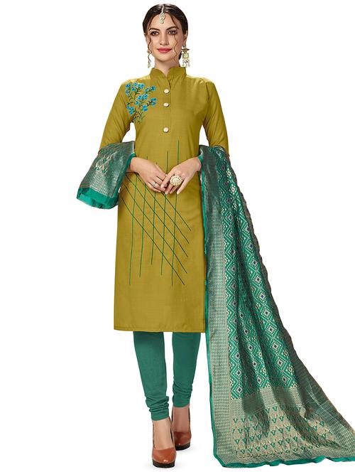 embroidered churidaar unstitched suit - 16922403 - Standard Image - 1