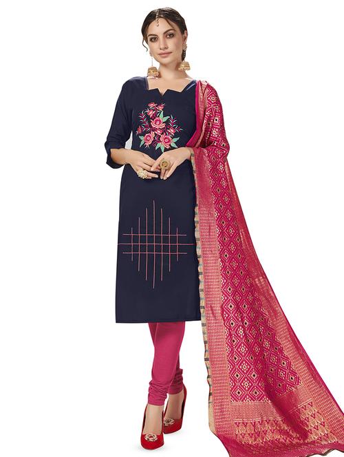 embroidered churidaar unstitched suit - 16922405 - Standard Image - 1