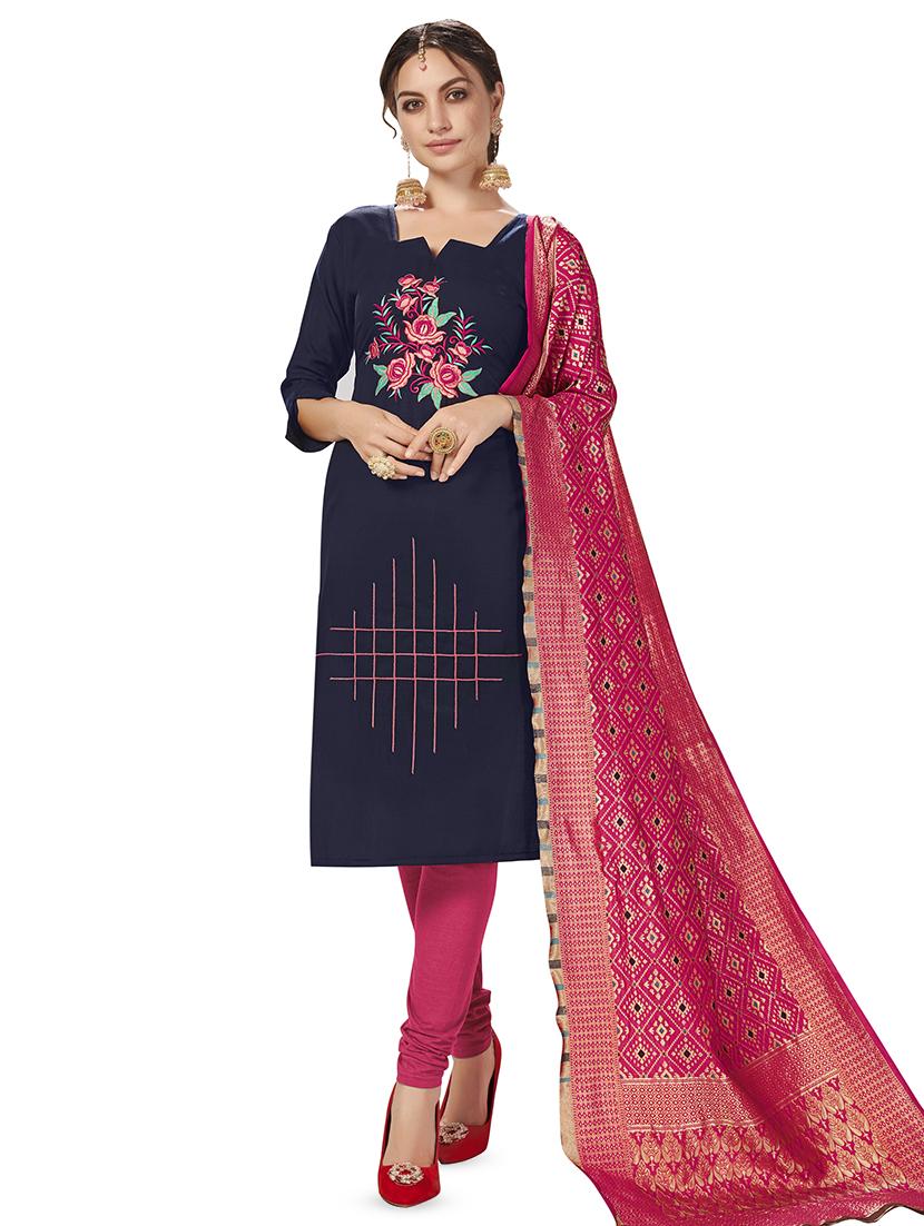 embroidered churidaar unstitched suit - 16922405 - Zoom Image - 1