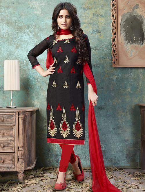 embroidered churidaar unstitched suit - 16922414 - Standard Image - 1