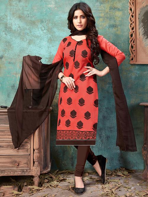 embroidered churidaar unstitched suit - 16922415 - Standard Image - 1