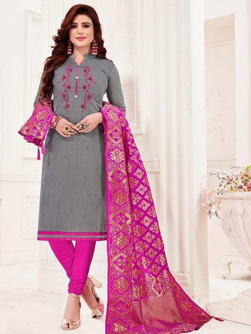 embroidered churidaar unstitched suit - 16922416 - Standard Image - 1