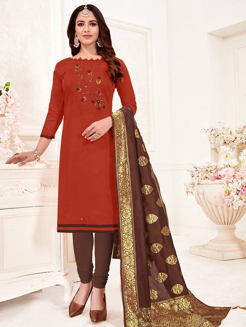 embroidered churidaar unstitched suit - 16922417 - Standard Image - 1