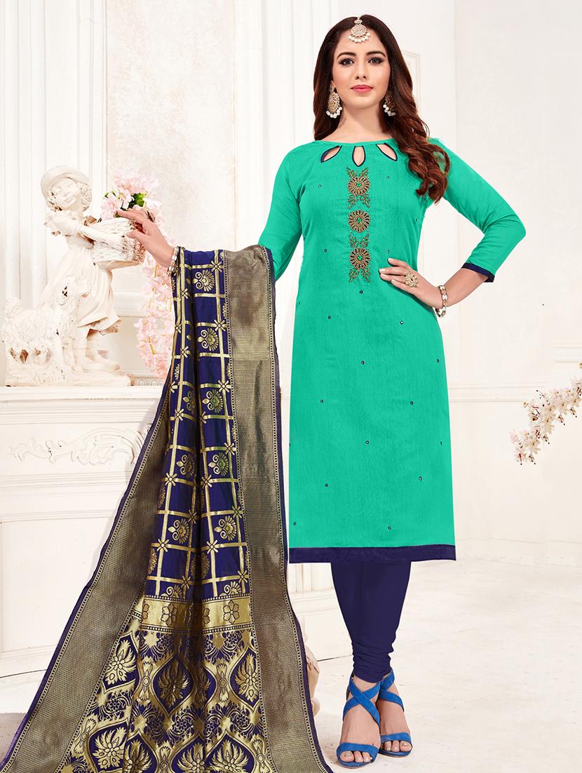 turquoise churidaar unstitched suit - 16922426 - Zoom Image - 1