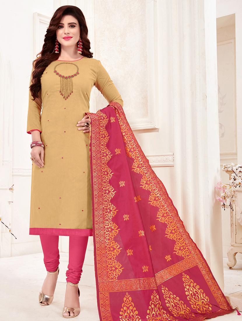 embroidered churidaar unstitched suit - 16922427 - Zoom Image - 1
