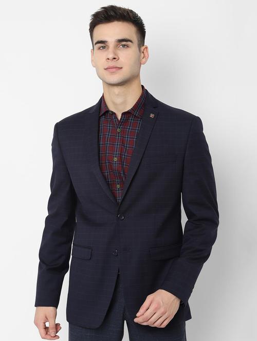 navy blue checkered single breasted casual blazer - 16922696 - Very Small Image - 1