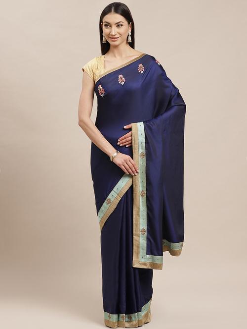 navy embroidered saree with blouse - 16923355 - Standard Image - 1