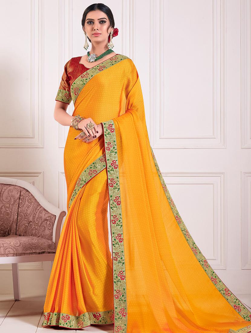 solid bordered saree with blouse - 16923656 - Zoom Image - 1