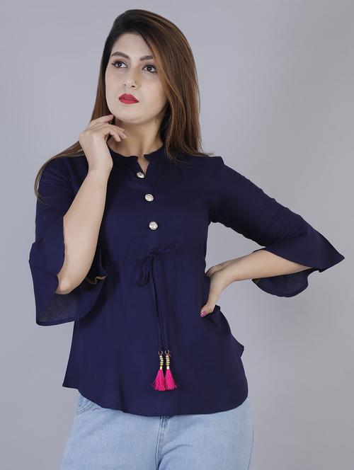 tassel tie up bell sleeved top - 16924861 - Standard Image - 1