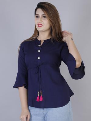 tassel tie up bell sleeved top - 16924861 - Standard Image - 2
