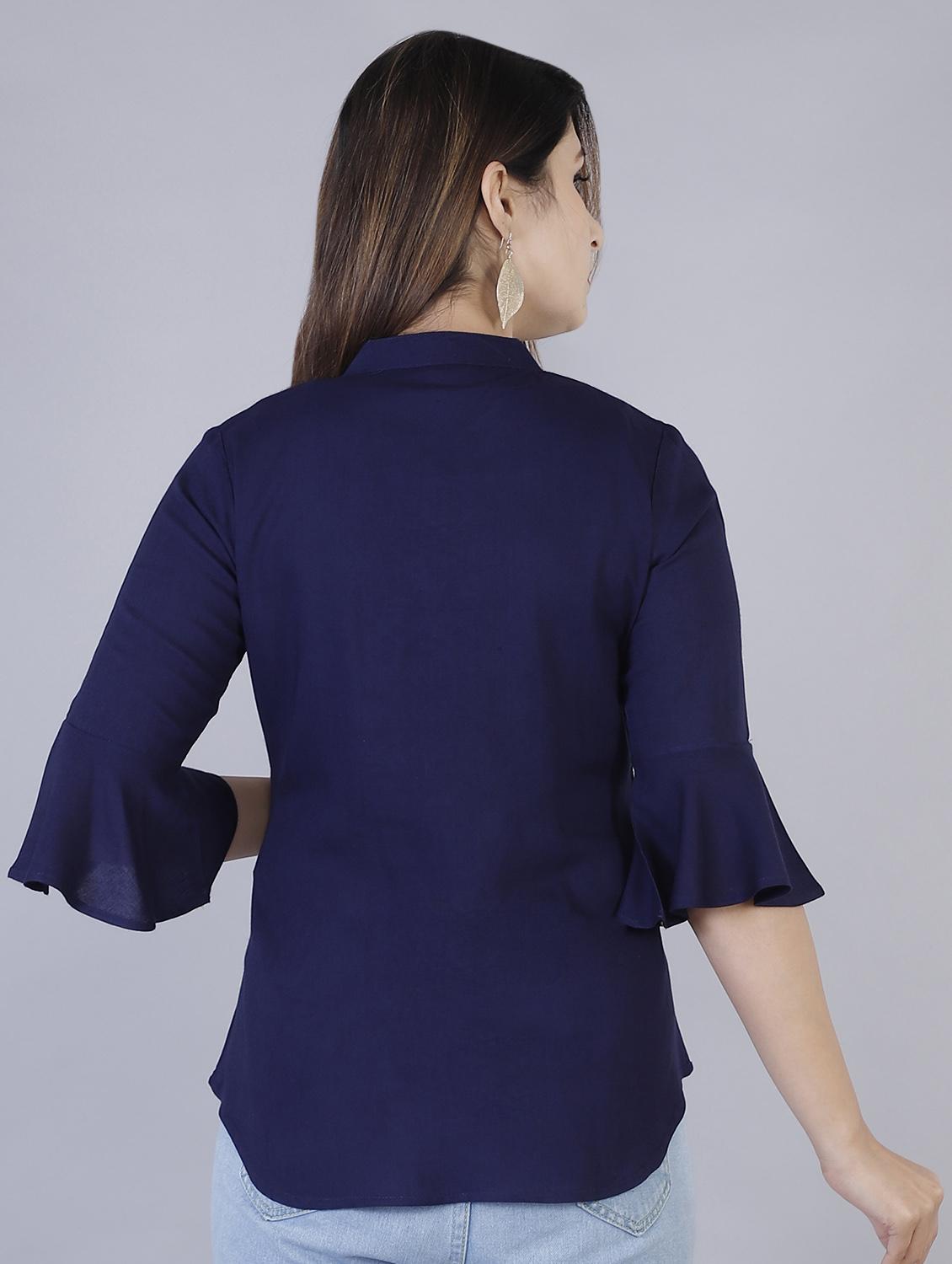 tassel tie up bell sleeved top - 16924861 - Zoom Image - 3