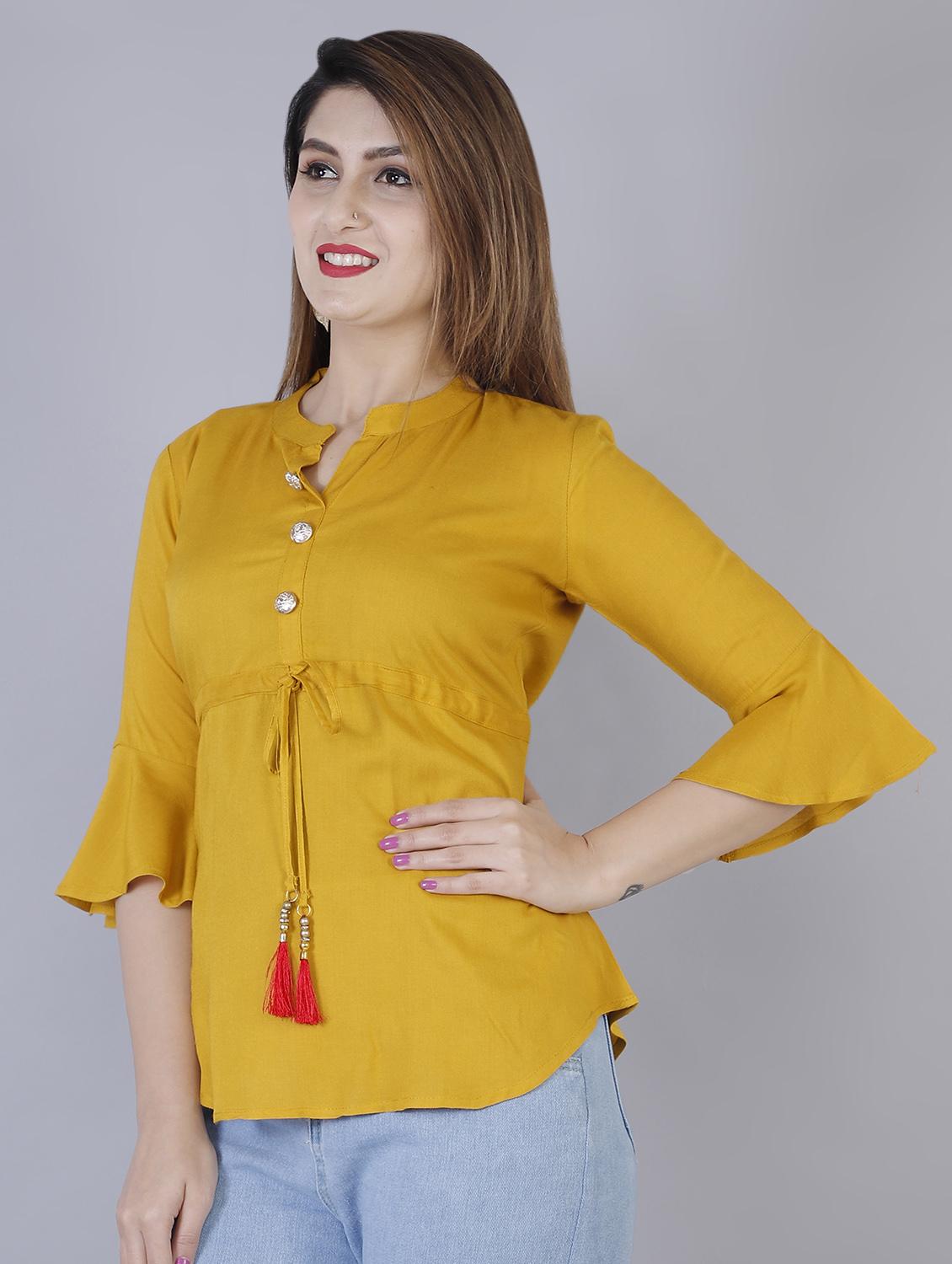 tassel tie up bell sleeved top - 16924865 - Zoom Image - 2