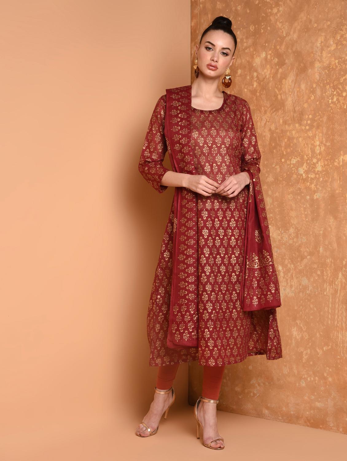 block print kurta dupatta set - 16925386 - Zoom Image - 1